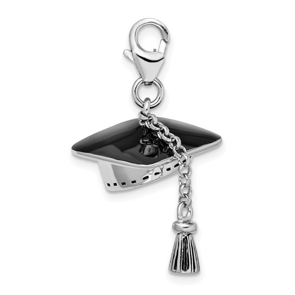 925 Silver 3-D Moveable Graduation Cap & Tassel Bracelet Charm Lobster Clasp - Picture 2 of 3